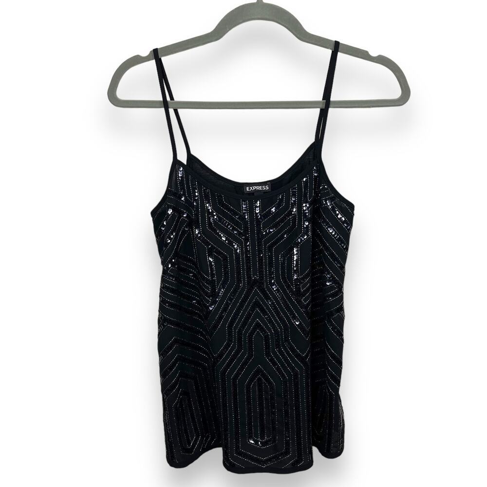 Express Tank Womens XS Black Sequin Open Back Going Out Tank